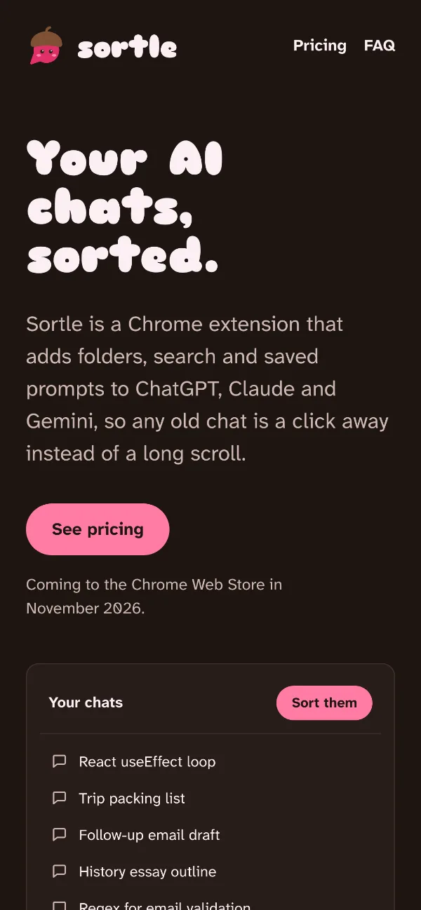 The Sortle landing page on a phone.